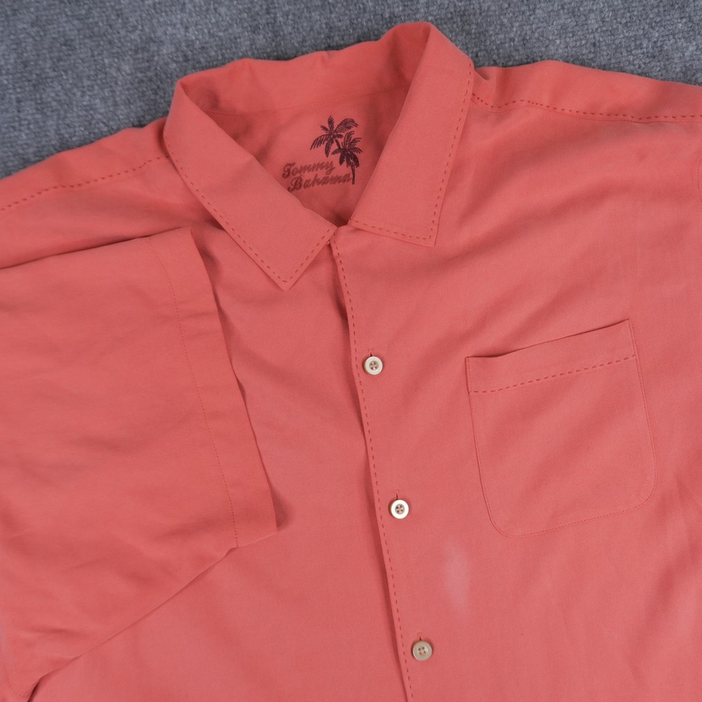 Tommy Bahama Button Down Shirt Mens XL Coral Orange 100% Silk Pick Stitch Camp